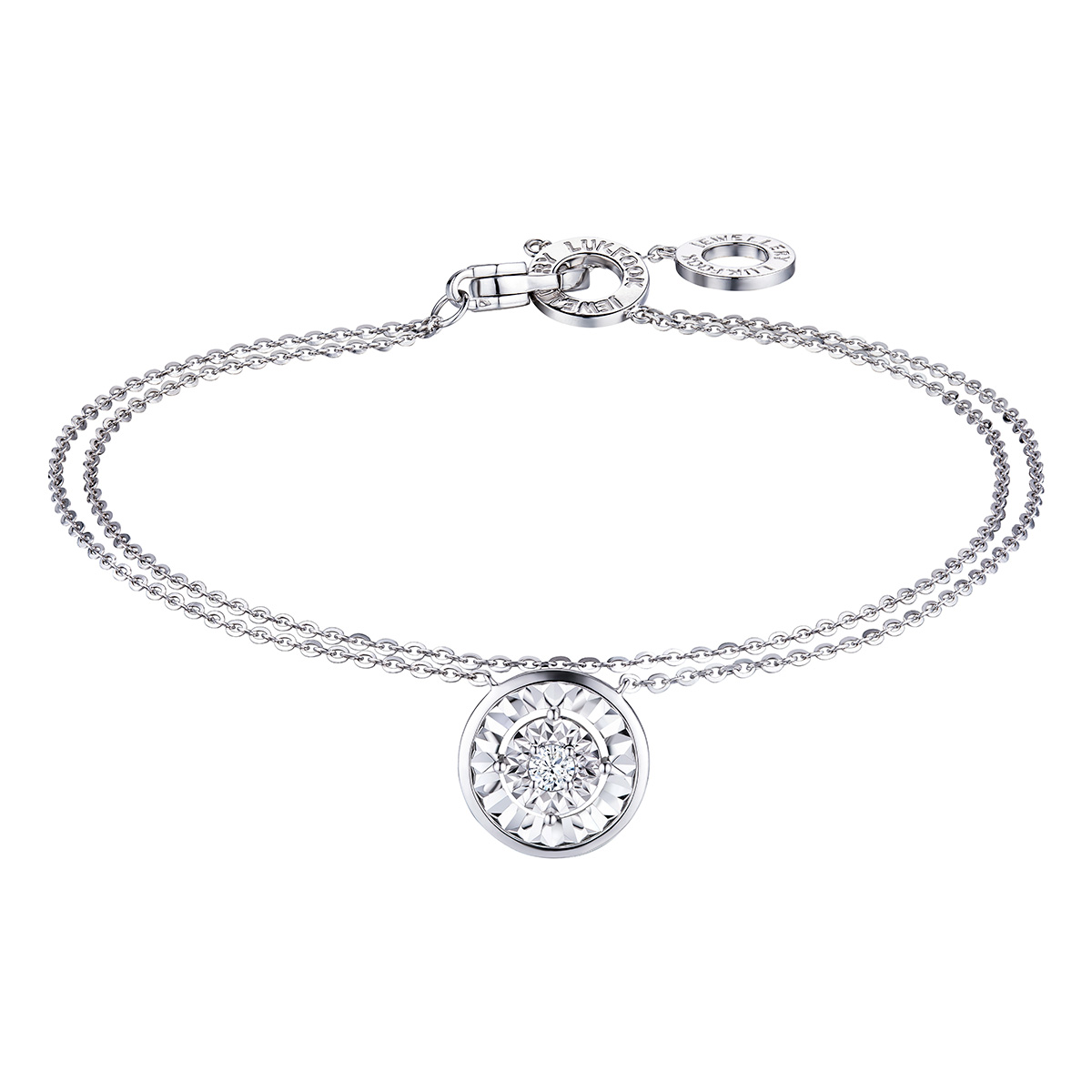 六福珠寶18K金手鏈 - "經典"圓形18K金(白色)鑽石手鏈(放閃車花工藝)