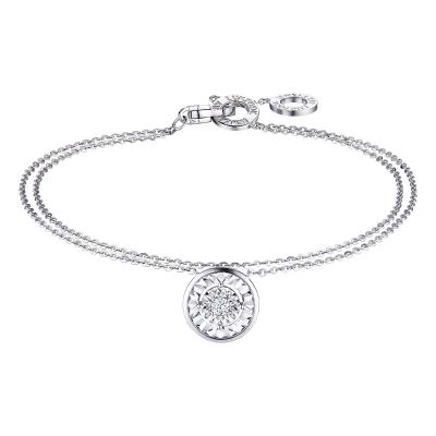 六福珠寶18K金手鏈 - "經典"圓形18K金(白色)鑽石手鏈(放閃車花工藝)