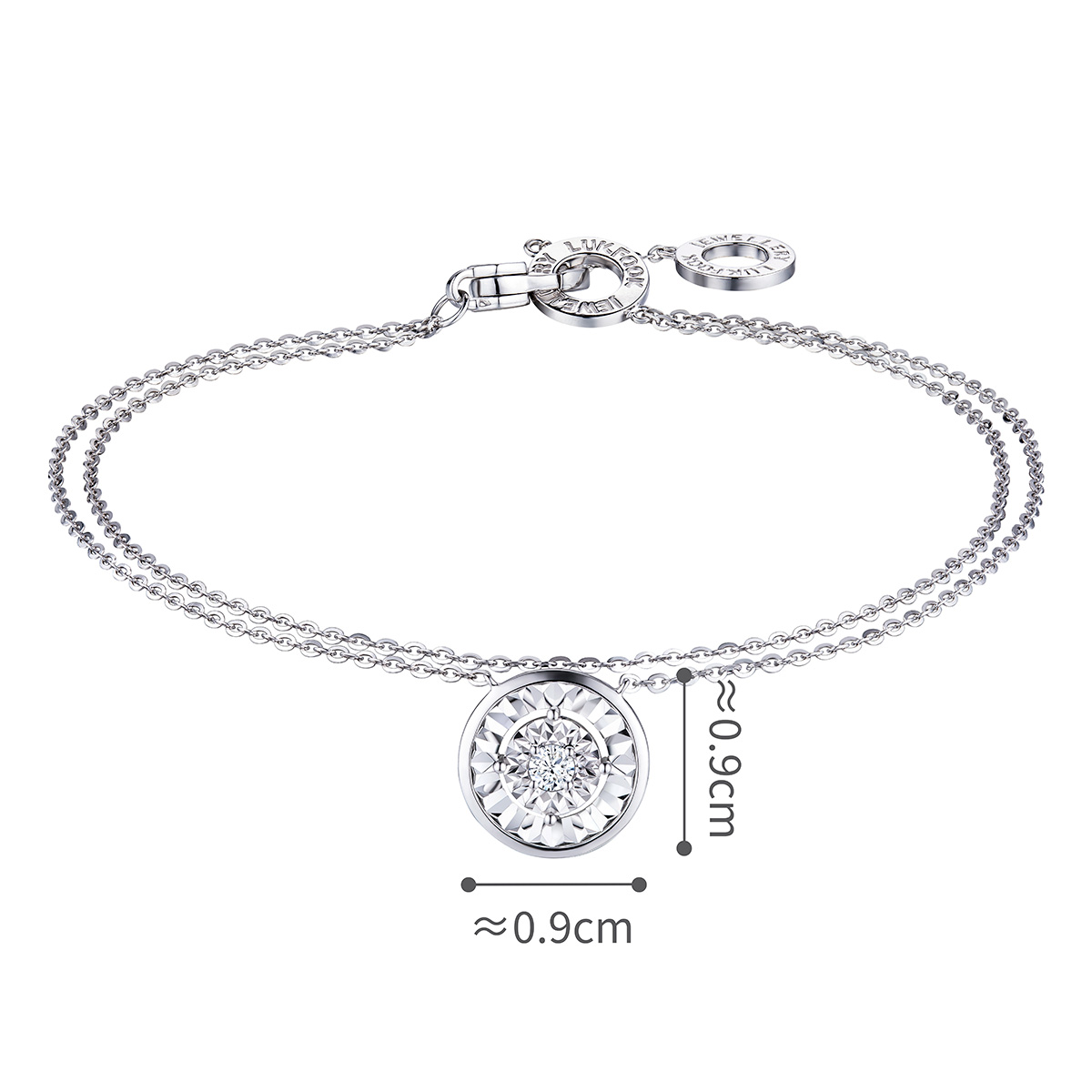 六福珠寶18K金手鏈 - "經典"圓形18K金(白色)鑽石手鏈(放閃車花工藝)