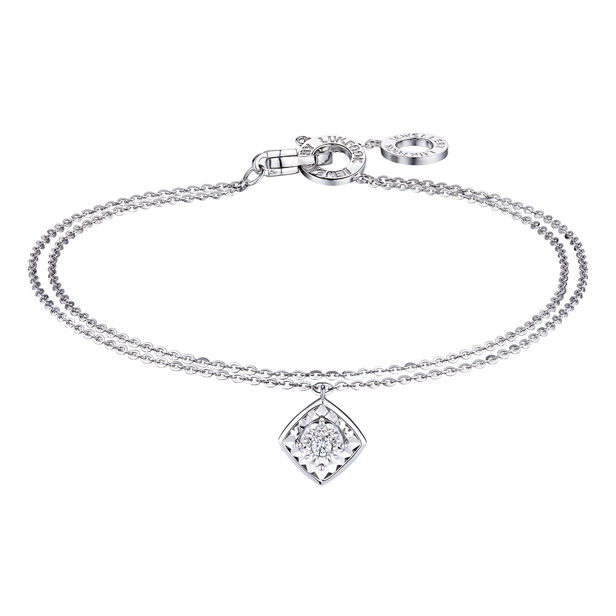 六福珠寶18K金手鏈 - "指耀芳華"18K金(白色)鑽石手鏈(放閃車花工藝)