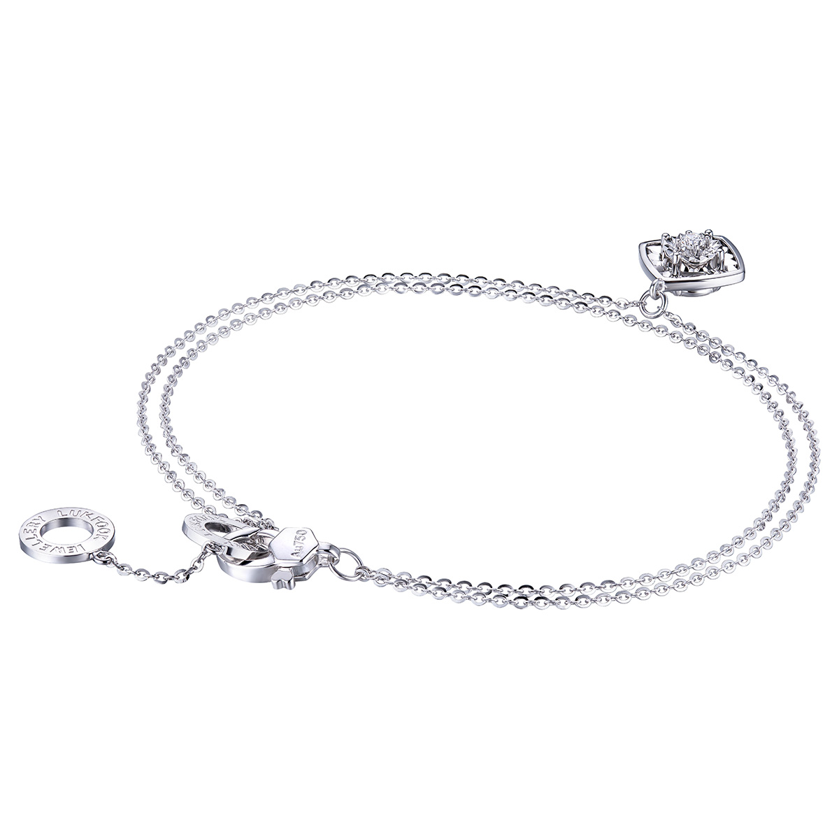 六福珠寶18K金手鏈 - "指耀芳華"18K金(白色)鑽石手鏈(放閃車花工藝)