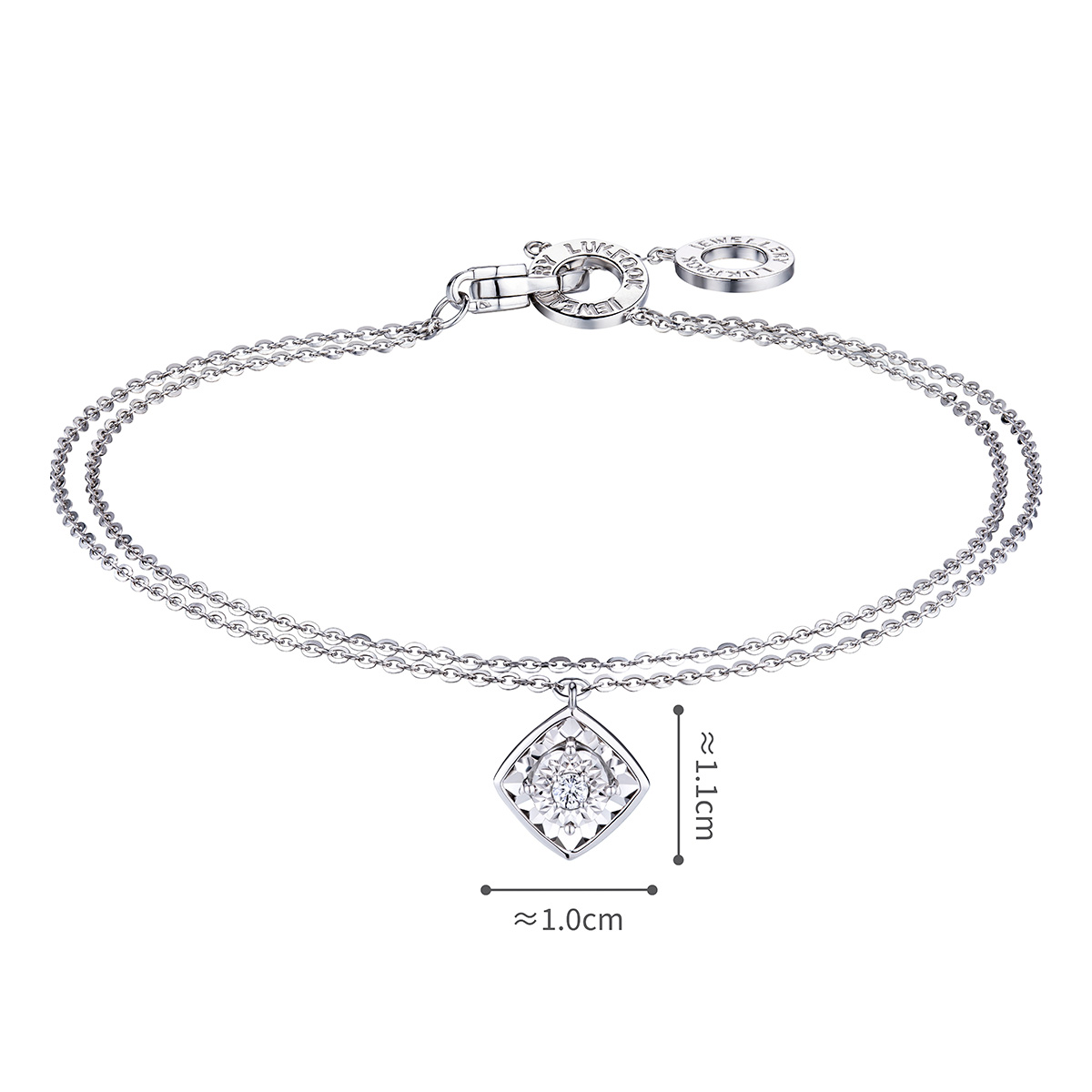 六福珠寶18K金手鏈 - "指耀芳華"18K金(白色)鑽石手鏈(放閃車花工藝)