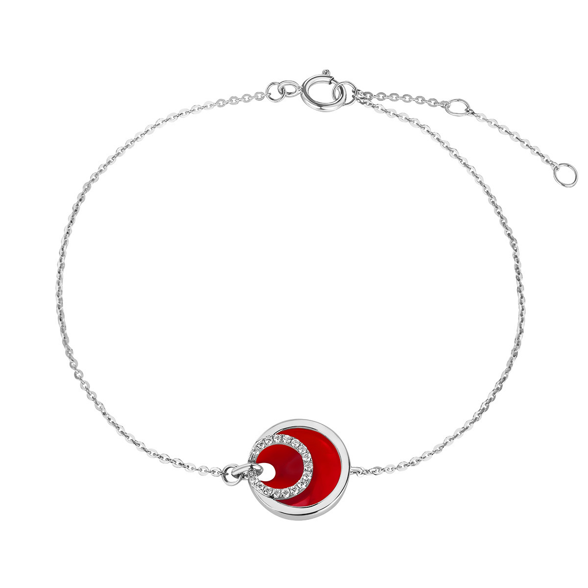 六福珠寶18K金手鏈 - "同心圓"18K金鑽石玉髓手鏈–多色選擇