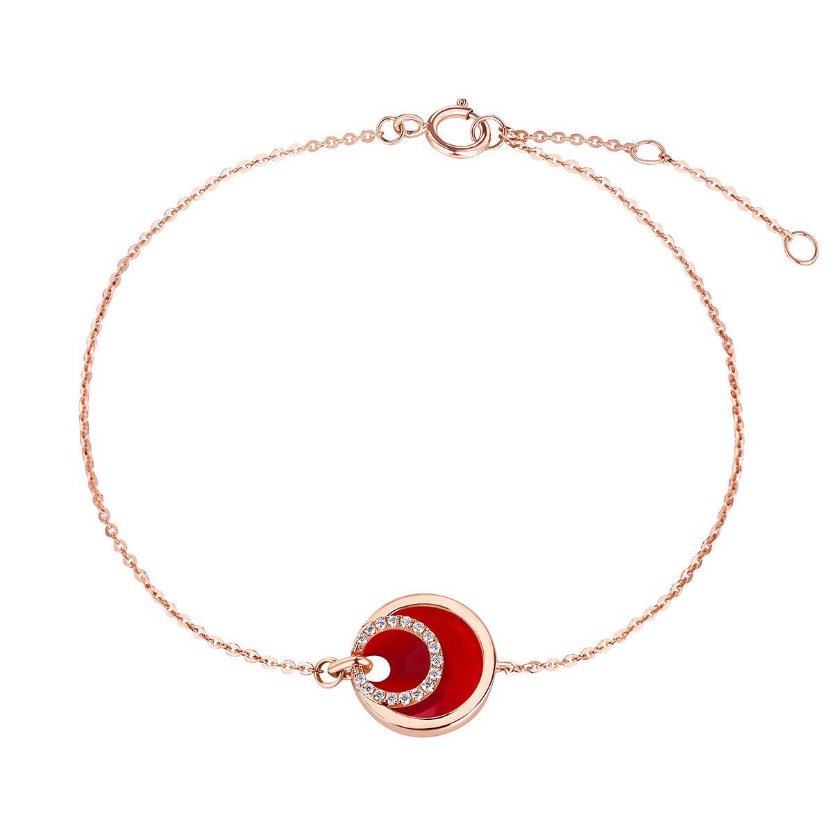 六福珠寶18K金手鏈 - "同心圓"18K金鑽石玉髓手鏈–多色選擇