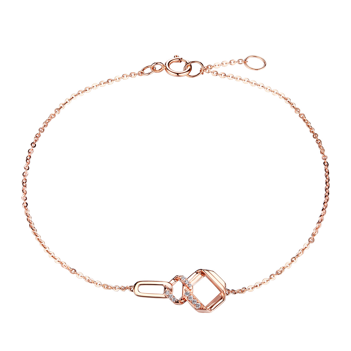 六福珠寶18K金手鏈 - "同心結"18K金鑽石手鏈-多色選擇