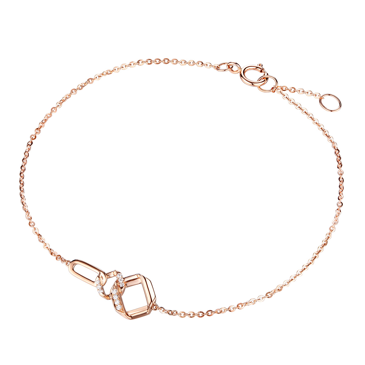 六福珠寶18K金手鏈 - "同心結"18K金鑽石手鏈-多色選擇