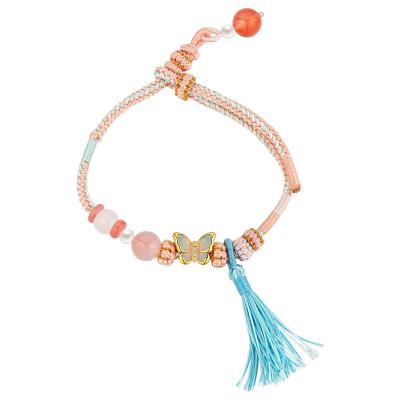 六福珠寶黃金手鏈 - "星光蝶影"999足金鑽石珍珠串飾連手繩