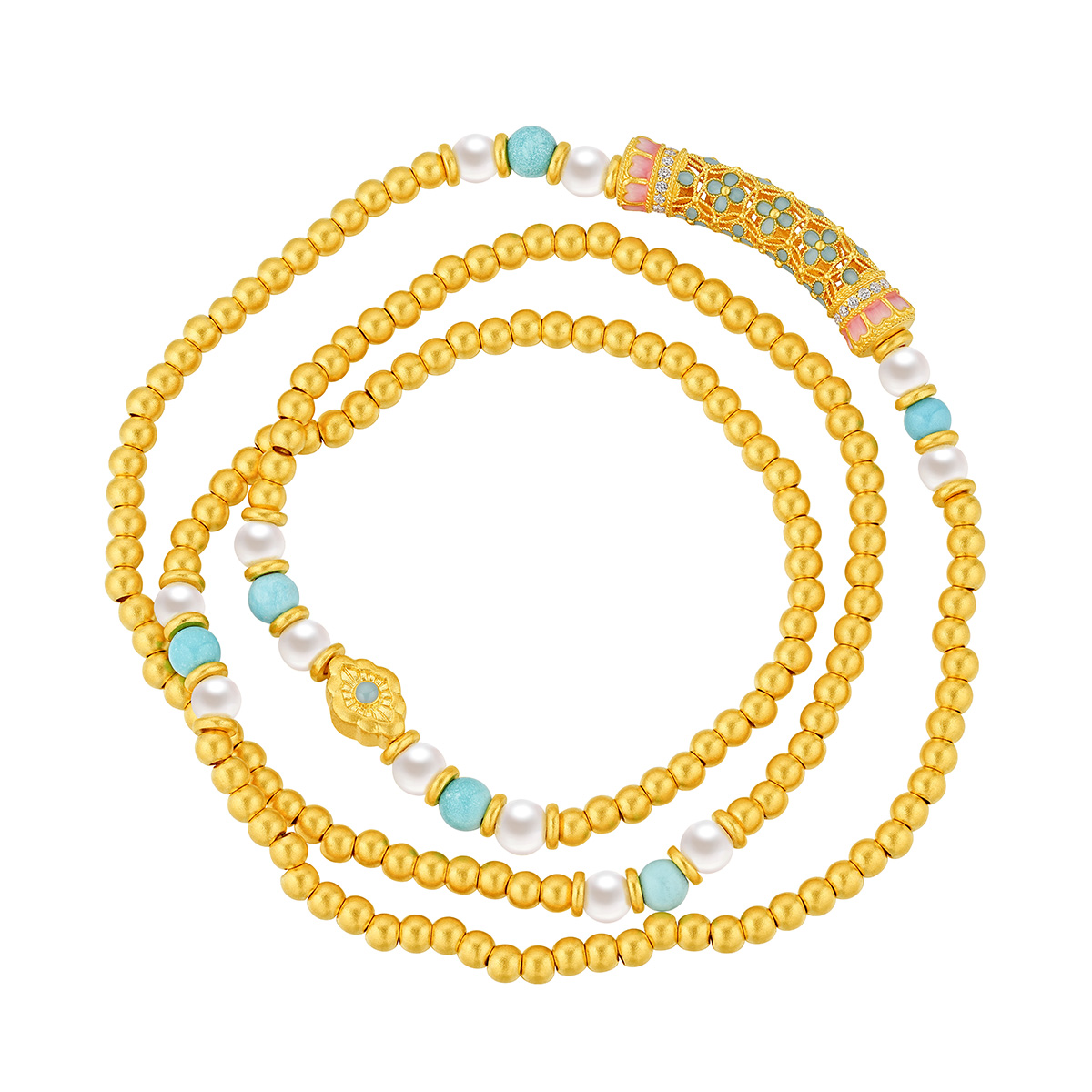 六福珠寶黃金手鏈 - "花開海韻"999.9黃金鑽石珍珠手鏈