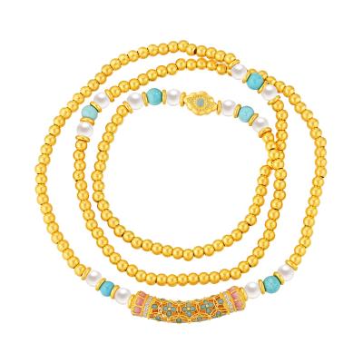 六福珠寶黃金手鏈 - "花開海韻"999.9黃金鑽石珍珠手鏈