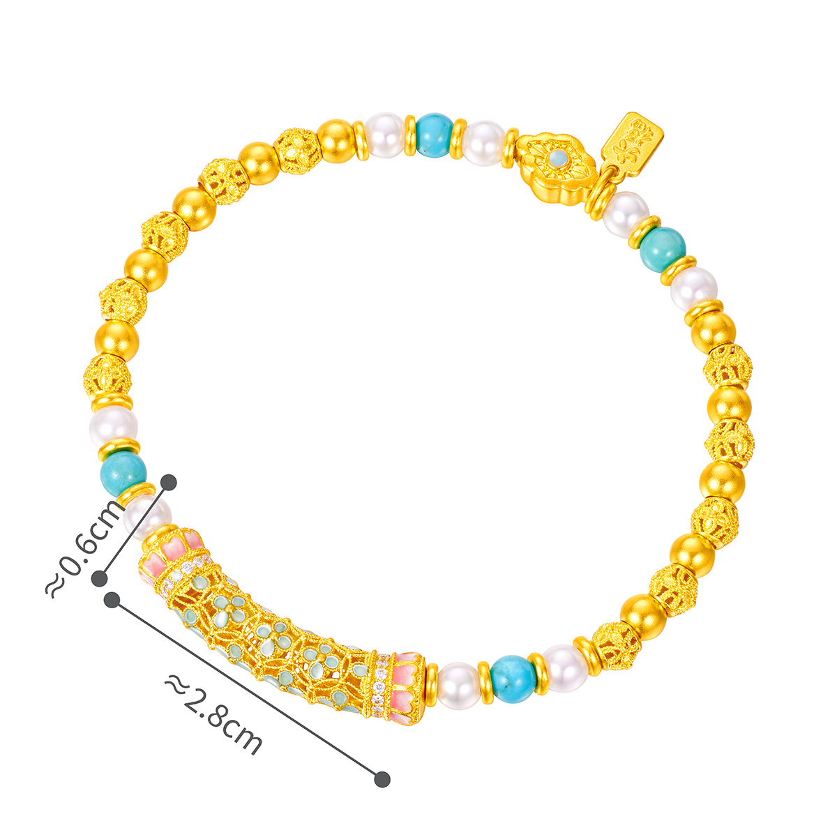 六福珠寶黃金手鏈 - "花開海韻"999.9黃金鑽石珍珠手鏈