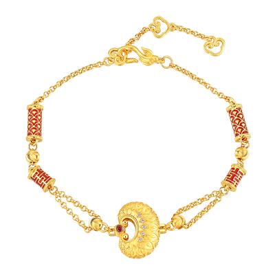 六福珠寶黃金手鏈 - “如心「鎖」願”999.9黃金紅寶石鑽石手鏈
