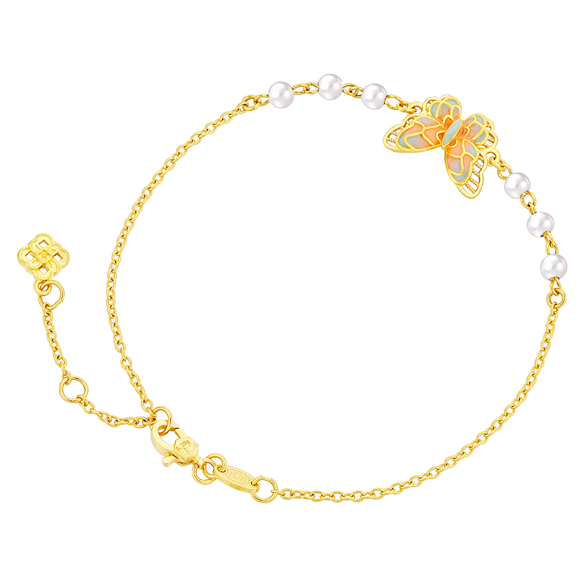 六福珠寶黃金手鏈 - "青霞福蝶"999.9黃金珍珠手鏈