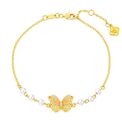 六福珠寶黃金手鏈 - "青霞福蝶"999.9黃金珍珠手鏈