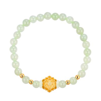 六福珠寶黃金手鏈 - “晴水青玉蓮花”999足金和田玉手鏈