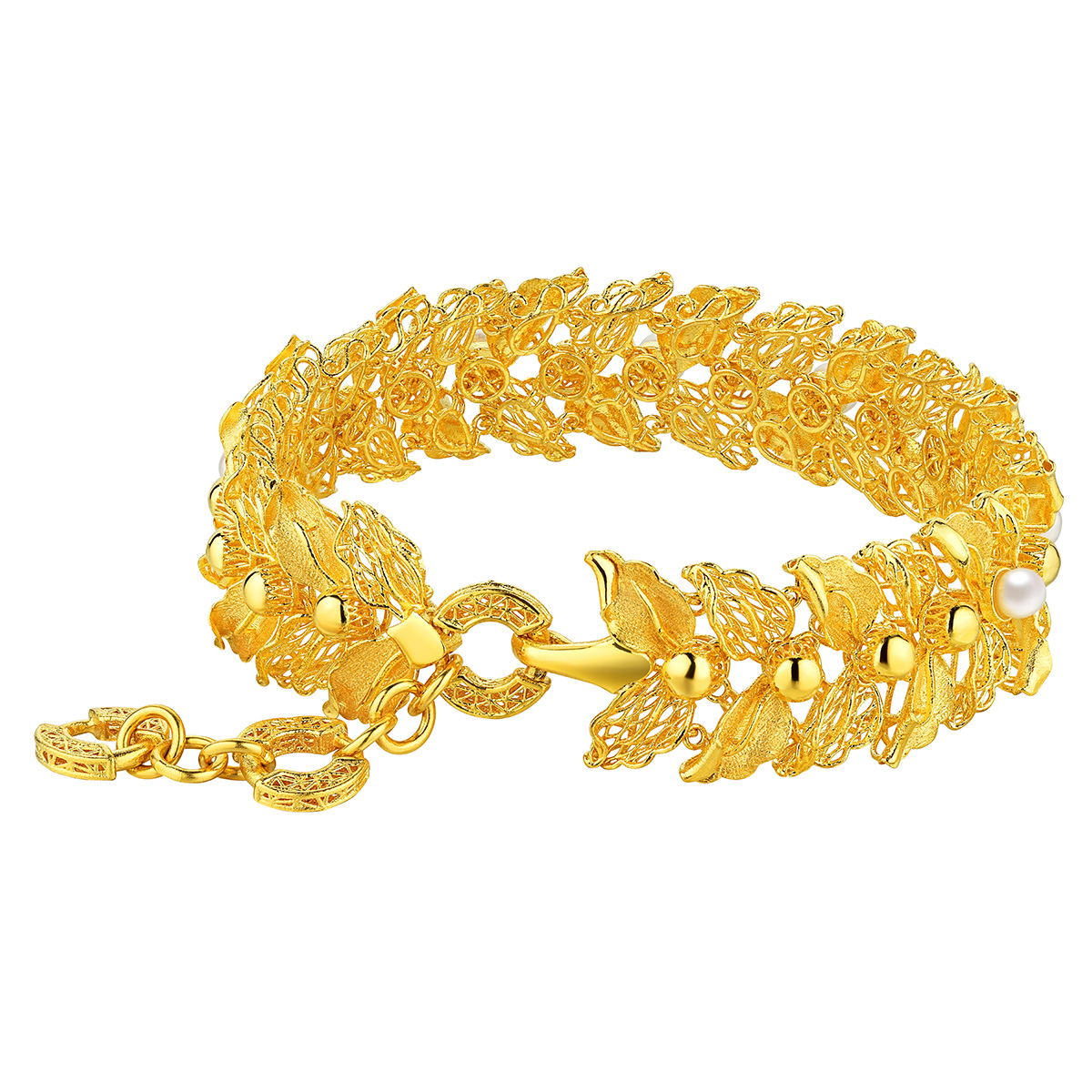 六福珠寶黃金手鏈 - “珍「桂」摯愛”999.9黃金珍珠手鏈