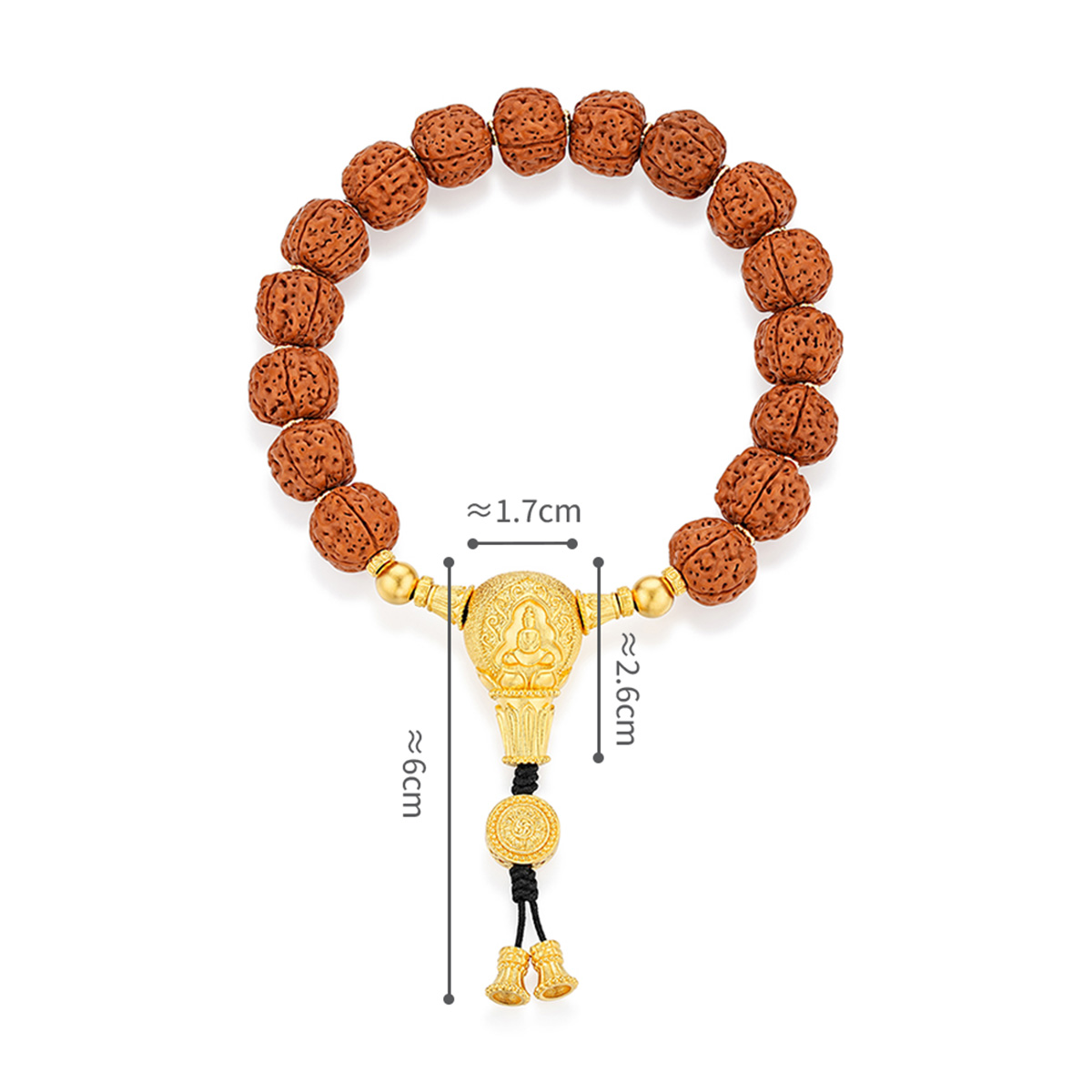 六福珠寶黃金手鏈 - “四面佛”999.9黃金金剛菩提木珠手繩