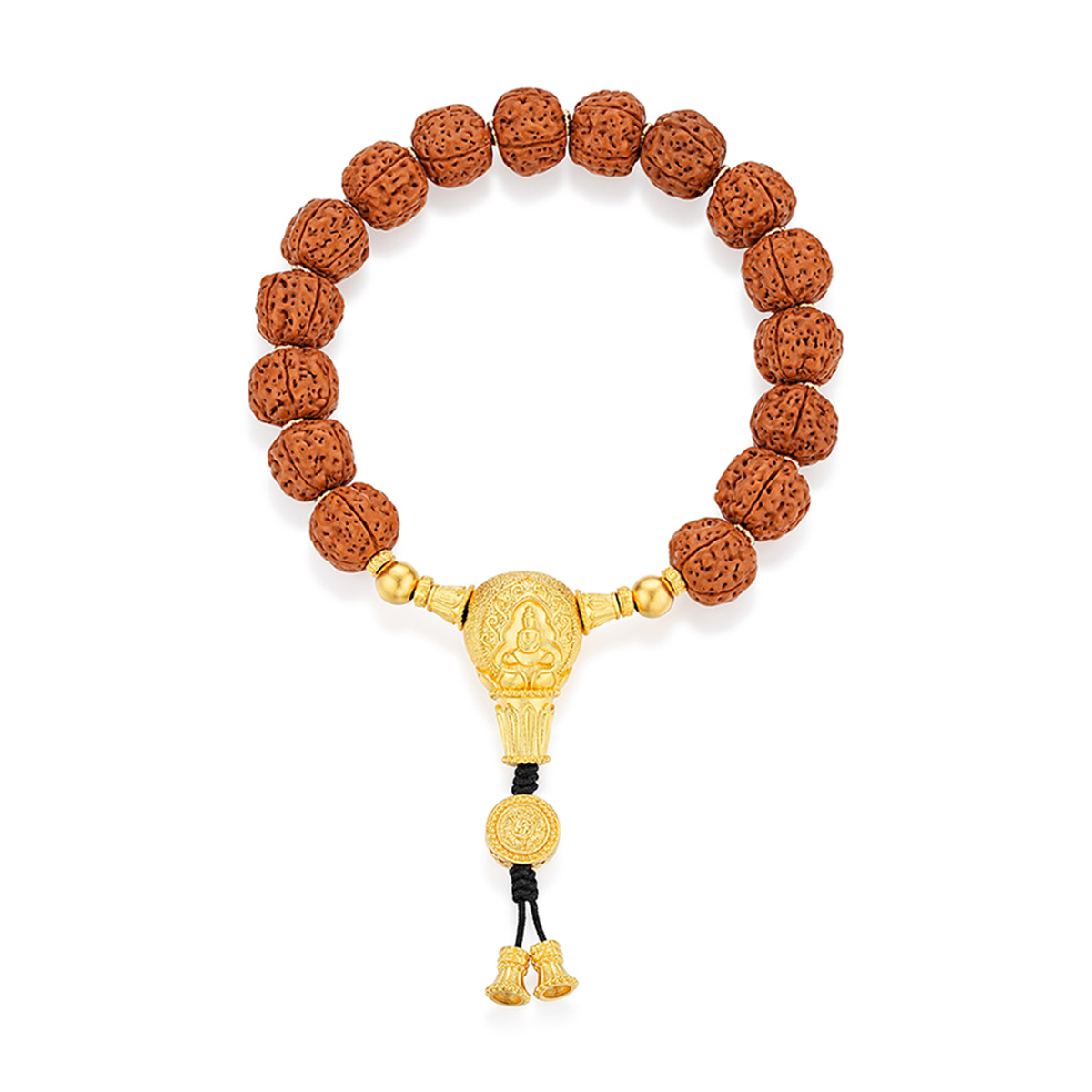 $t('六福珠寶')黃金手鏈 - “四面佛”999.9黃金金剛菩提木珠手繩
