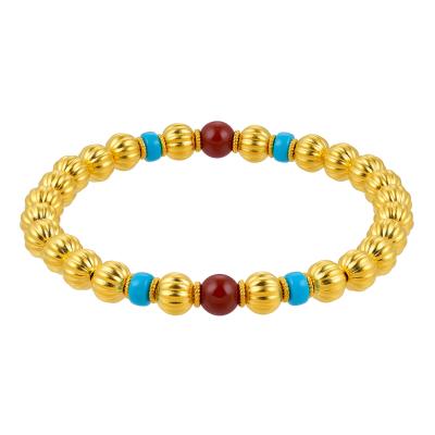 六福珠寶黃金手鏈 - "祥瑞常伴南紅綠松石"999.9黃金手鏈