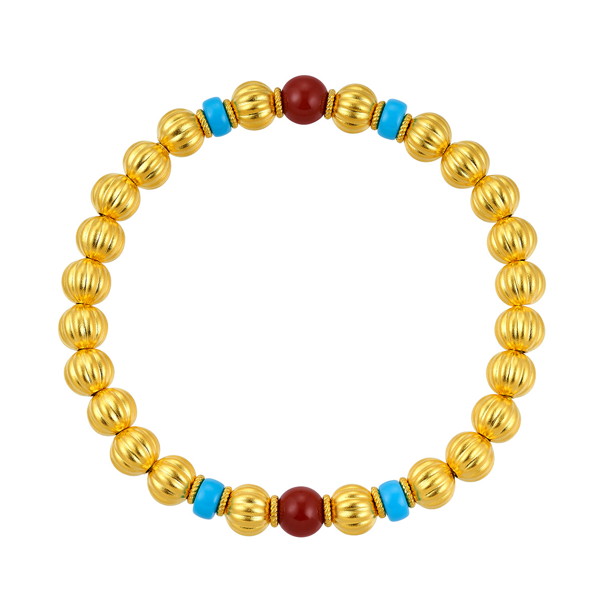 六福珠寶黃金手鏈 - "祥瑞常伴南紅綠松石"999.9黃金手鏈