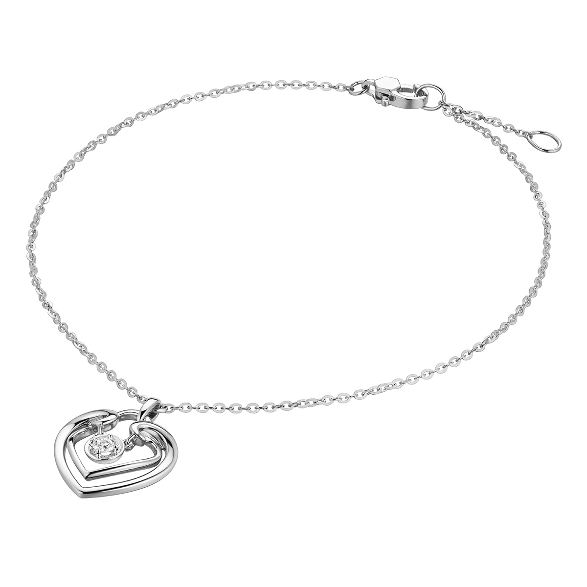 六福珠寶18K金手鏈 - "閃動真心"18K金(白色)鑽石手鏈