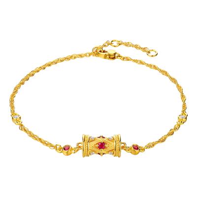 六福珠寶黃金手鏈 - "小腰鼓"999足金紅寶石鑽石手鏈
