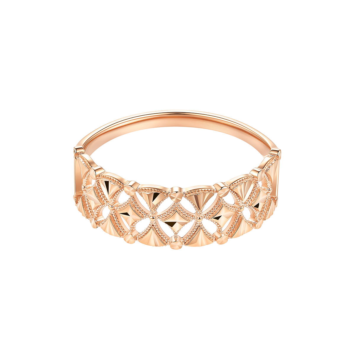 六福珠寶18K金戒指 - “金缕织梦”18K玫瑰金戒指