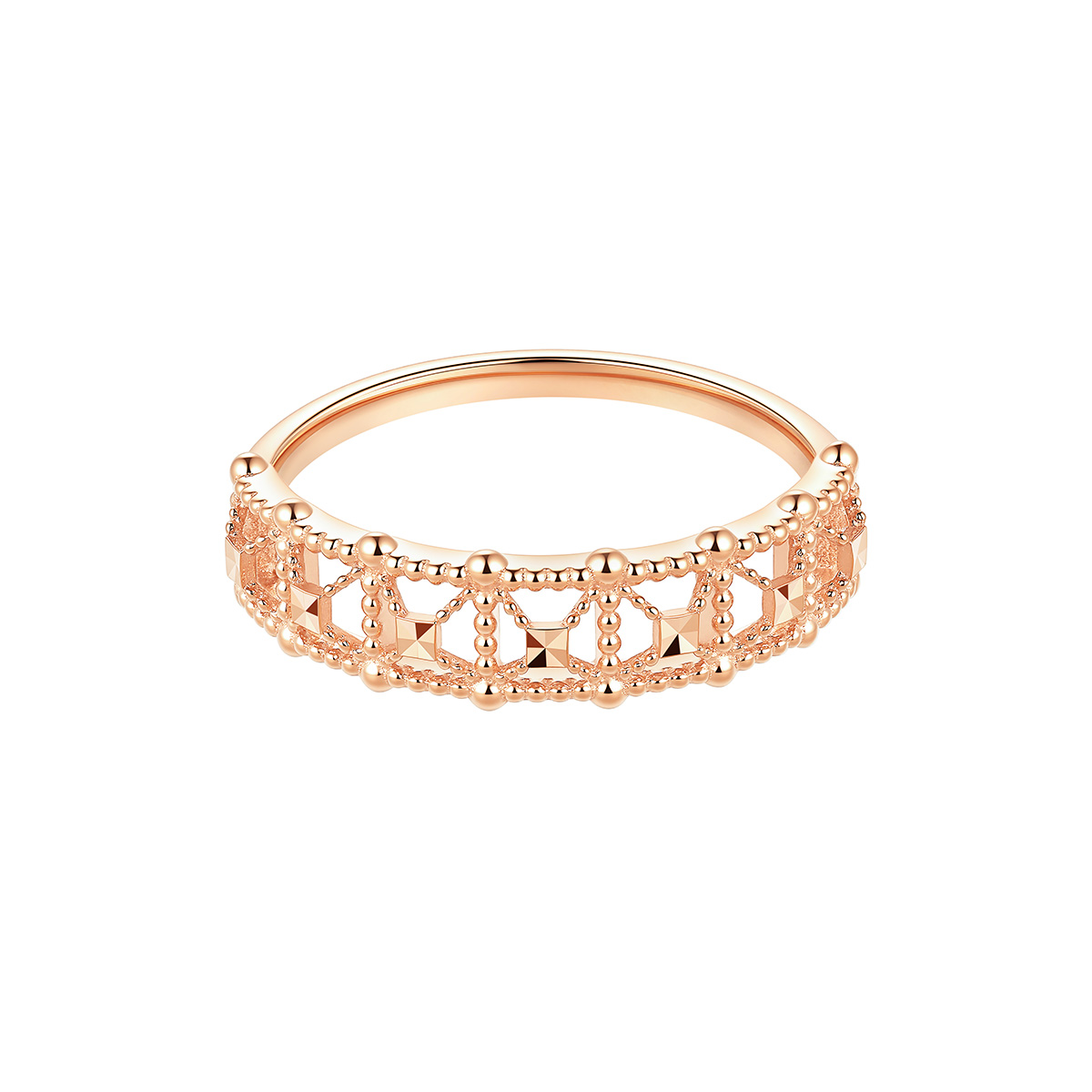 六福珠寶18K金戒指 - “棱格密语”18K玫瑰金戒指