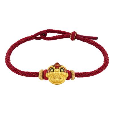 六福珠寶黃金串飾 - “醒獅萌寶”999足金鎏彩串飾連手繩