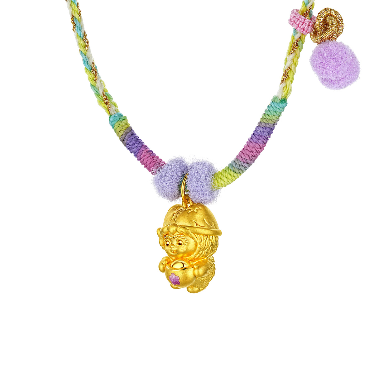 六福珠寶黃金吊墜 - “抱富”999足金鎏彩吊墜連頸繩