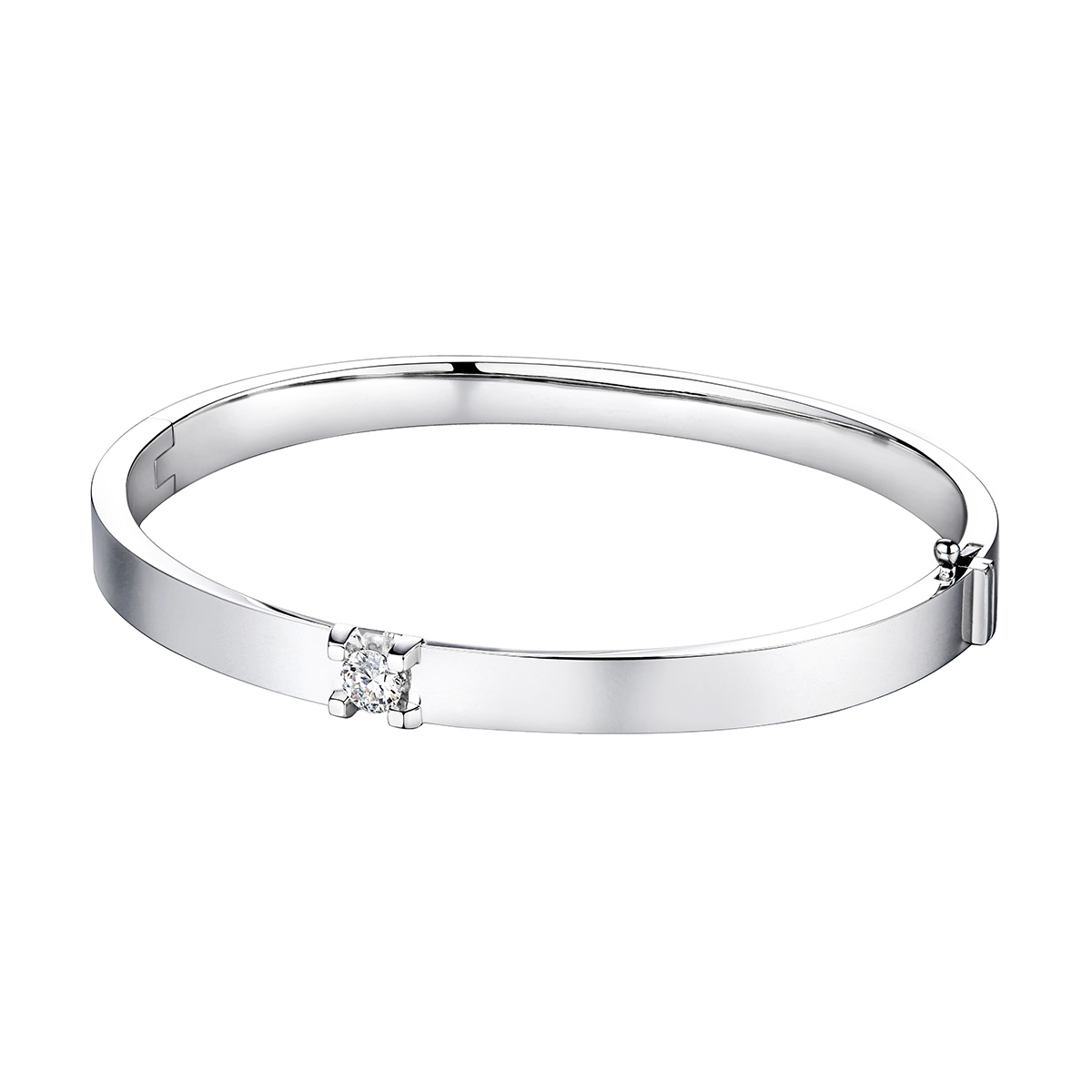 六福珠寶18K金手鐲 - “Hexicon”18K金(白色)鑽石手鐲(平直)