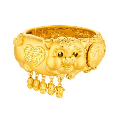 六福珠寶黃金手鐲 - “囍事連連”999.9黃金手鐲