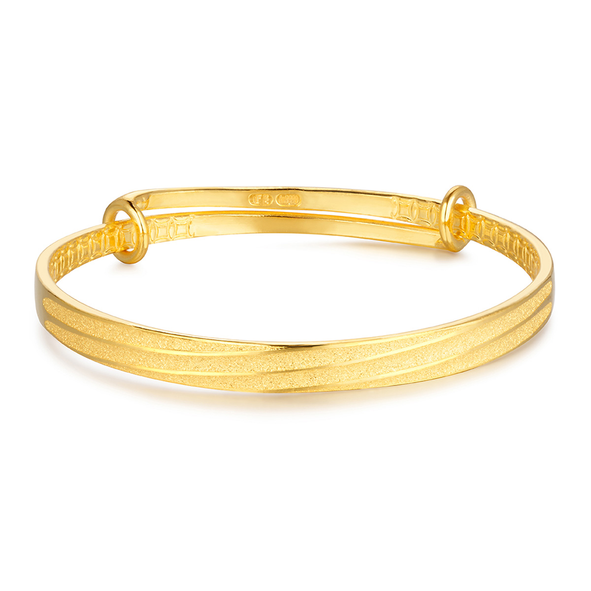 六福珠寶黃金手鐲 - "招財銅錢圖案配斜紋"999.9黃金寶寶手鐲