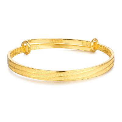 六福珠寶黃金手鐲 - "招財銅錢圖案配斜紋"999.9黃金寶寶手鐲