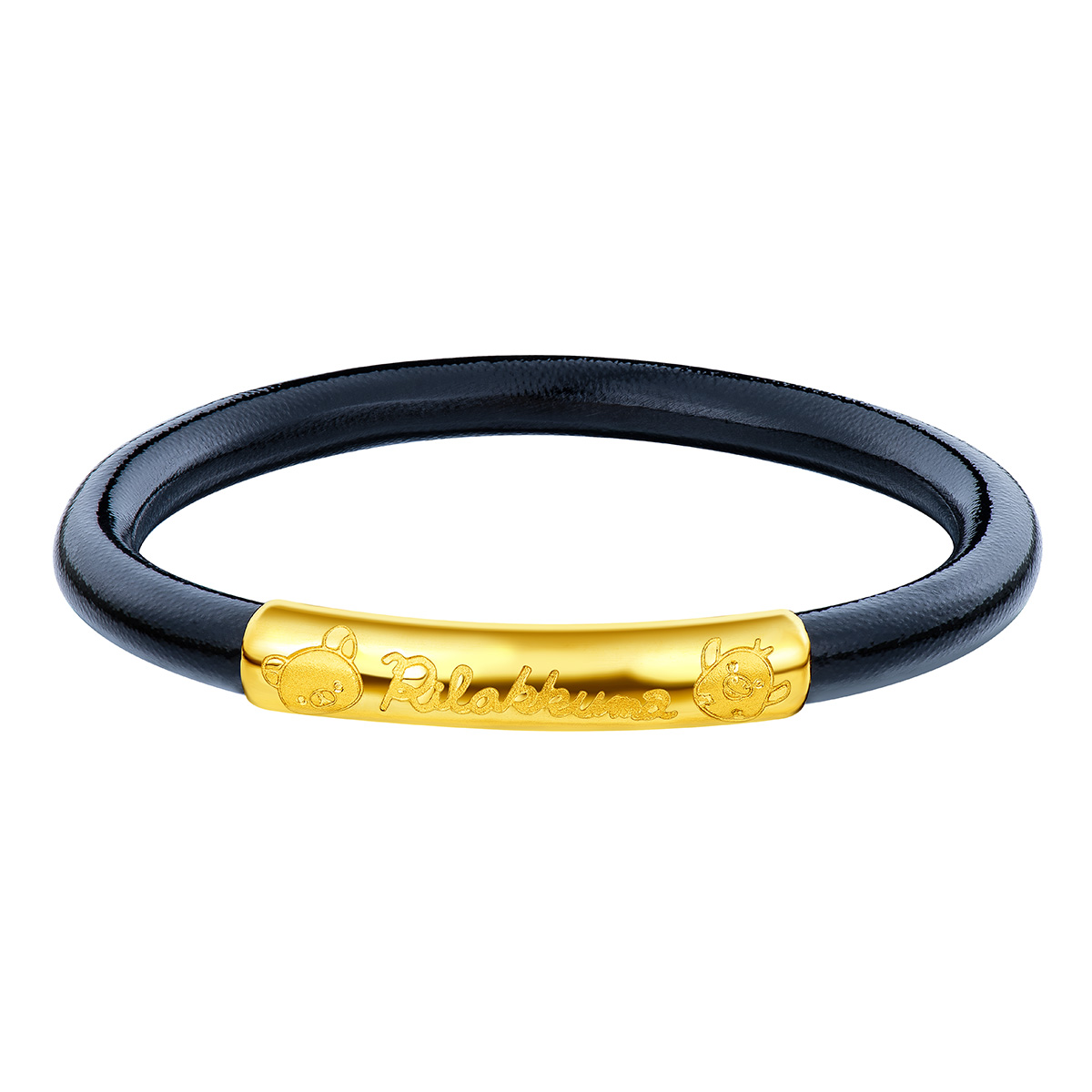 六福珠寶黃金手鐲 - "小熊與小黃雞"999.9黃金黑藤寶寶手鐲