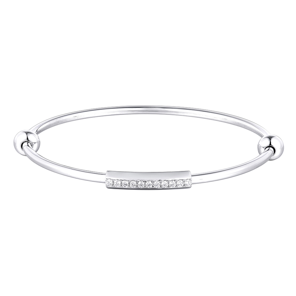 六福珠寶18K金手鐲 - "簡約"18K金(白色)鑽石手鐲