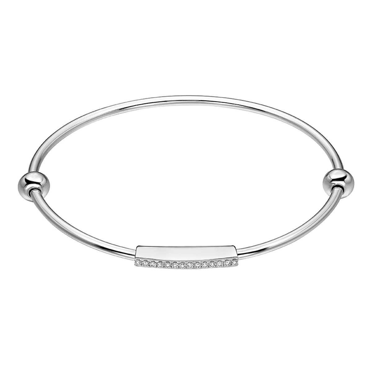 六福珠寶18K金手鐲 - "簡約"18K金(白色)鑽石手鐲