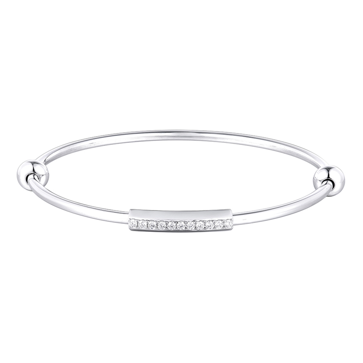 六福珠寶18K金手鐲 - "簡約"18K金(白色)鑽石手鐲