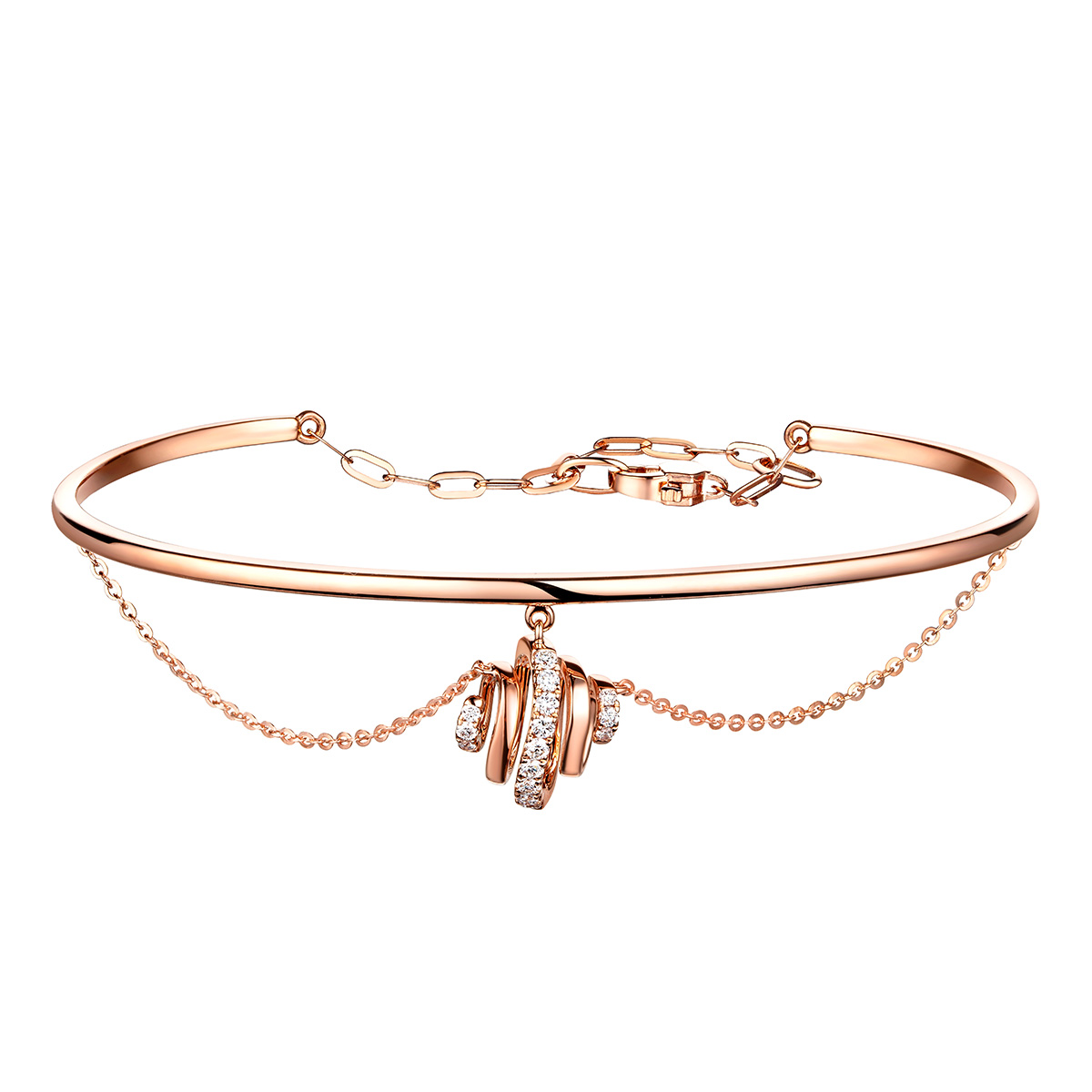 六福珠寶18K金手鐲 - "旋鑽"18K玫瑰金鑽石手鐲