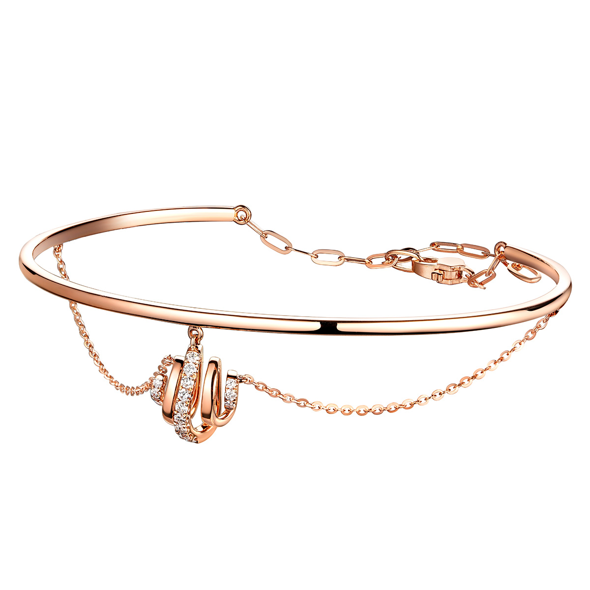 六福珠寶18K金手鐲 - "旋鑽"18K玫瑰金鑽石手鐲