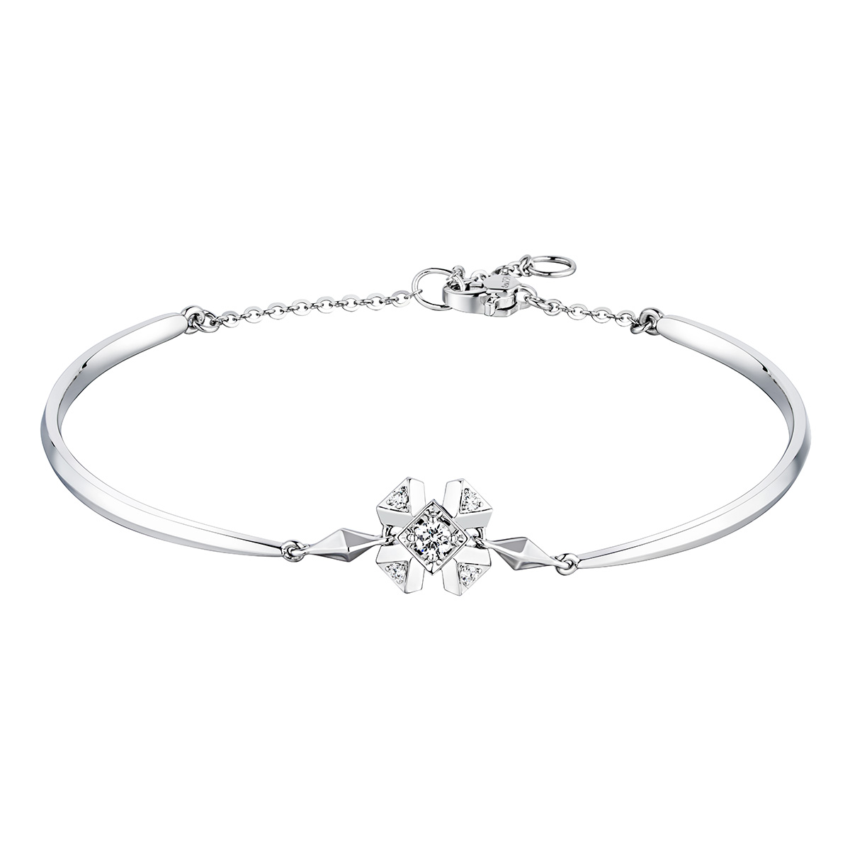 $t('六福珠寶')18K金手鐲 - “獨特”18K金(白色)鑽石手鐲