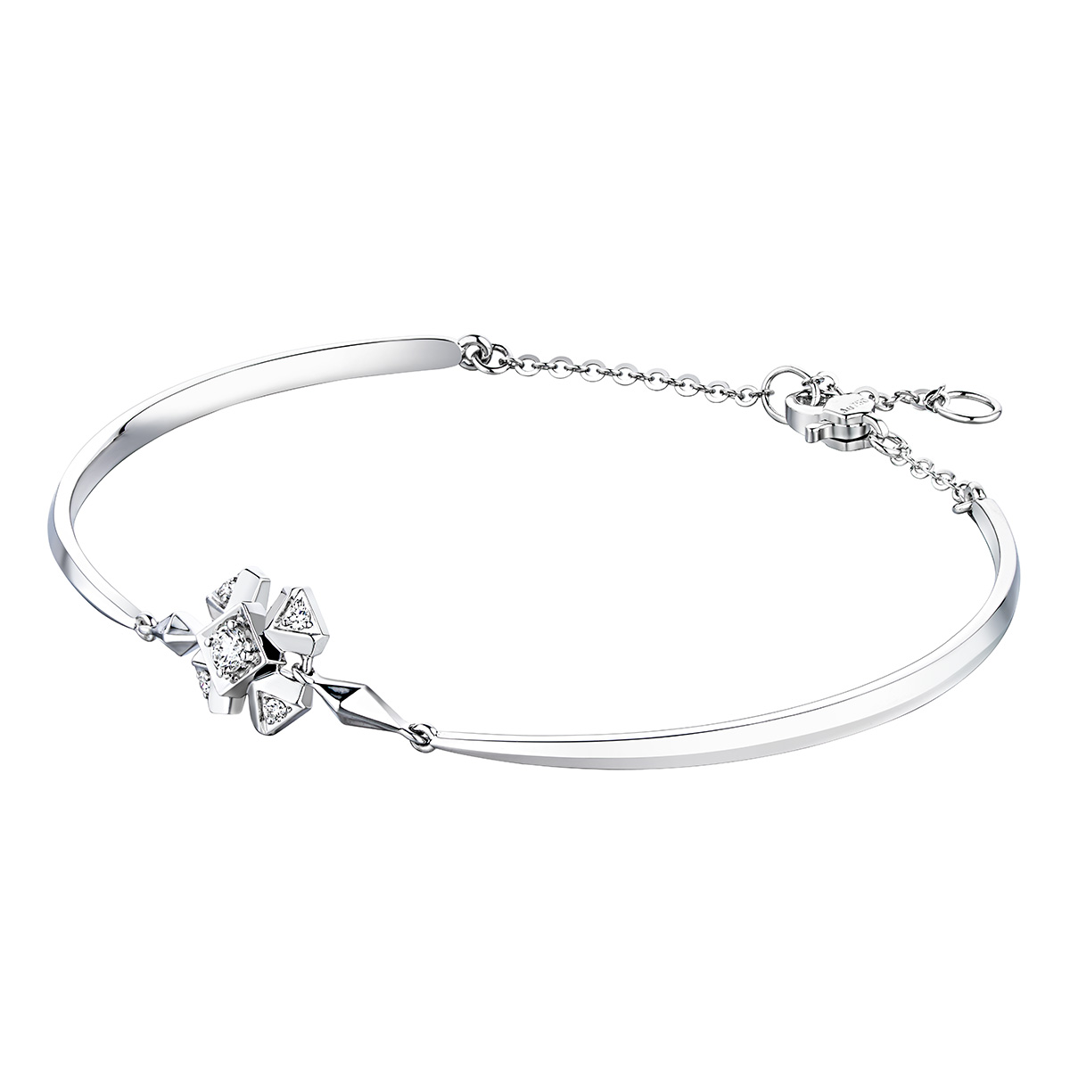 六福珠寶18K金手鐲 - “獨特”18K金(白色)鑽石手鐲