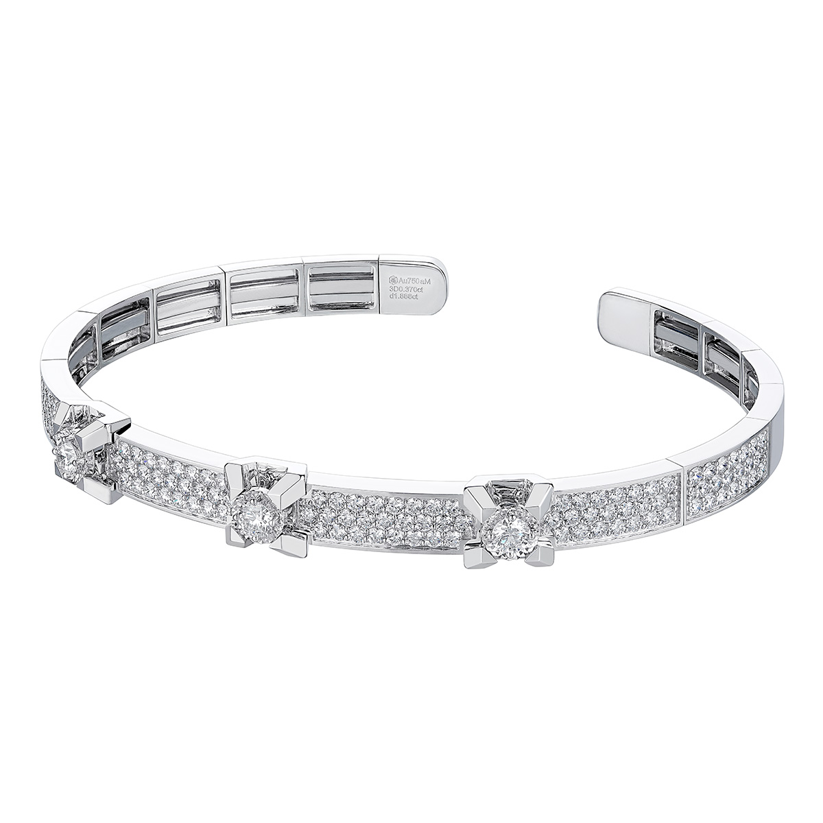 六福珠寶18K金手鐲 - “簡耀鋒芒”18K金(白色)三角爪鑽石手鐲(放閃車花工藝)