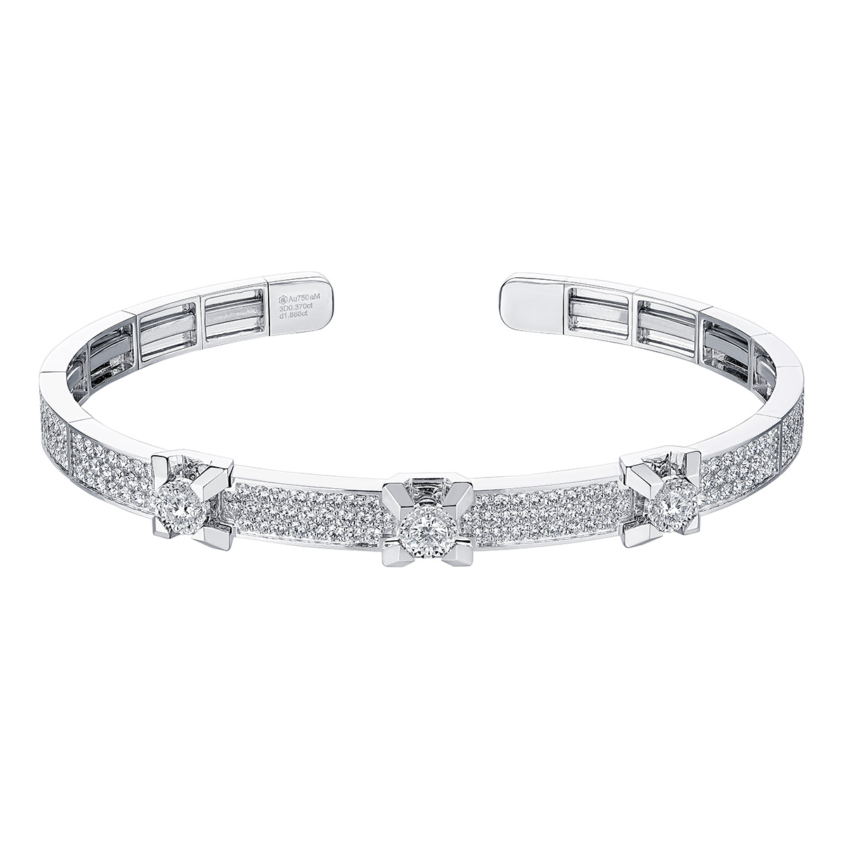 六福珠寶18K金手鐲 - “簡耀鋒芒”18K金(白色)三角爪鑽石手鐲(放閃車花工藝)