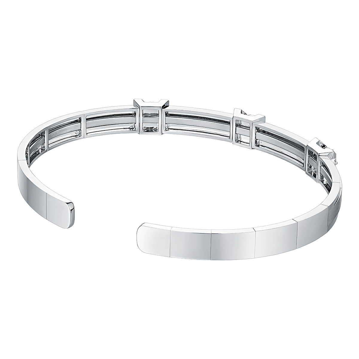 六福珠寶18K白金手鐲 - “簡耀鋒芒”18K金(白色)三角爪鑽石手鐲