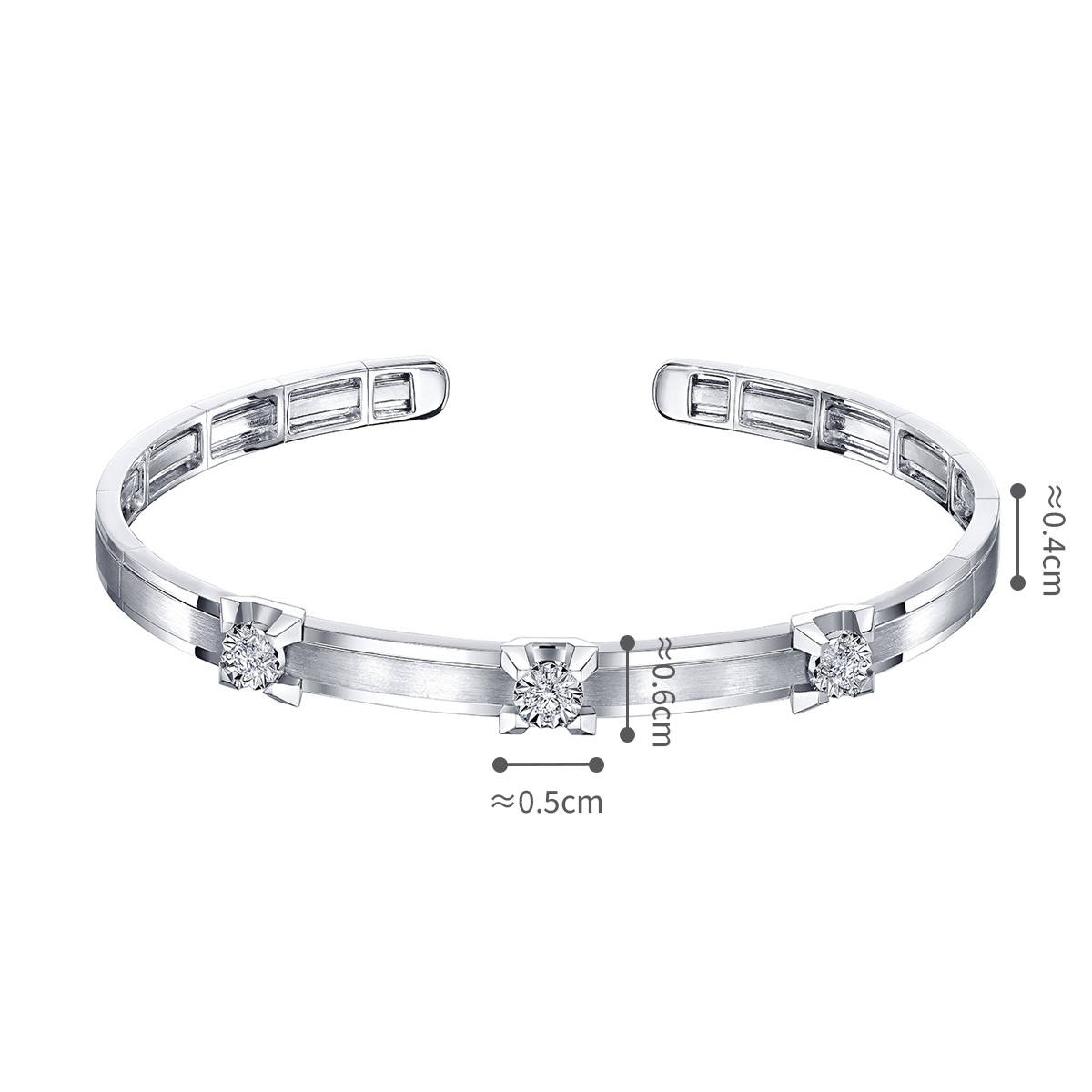 六福珠寶18K金手鐲 - “簡耀鋒芒”18K金(白色)三角爪鑽石手鐲(放閃車花工藝)