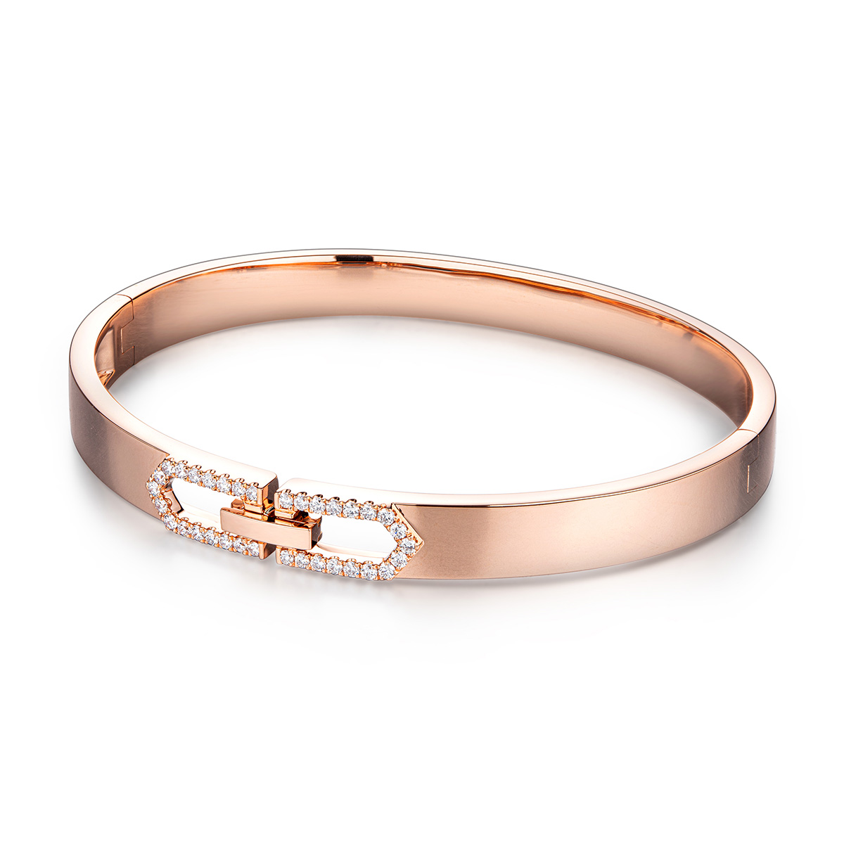 六福珠寶18K金手鐲 - “相扣”18K玫瑰金鑽石手鐲