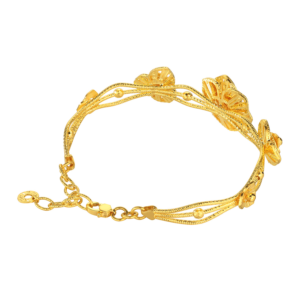 六福珠寶黃金手鐲 - “冰‧鑽美堇"999足金手鐲