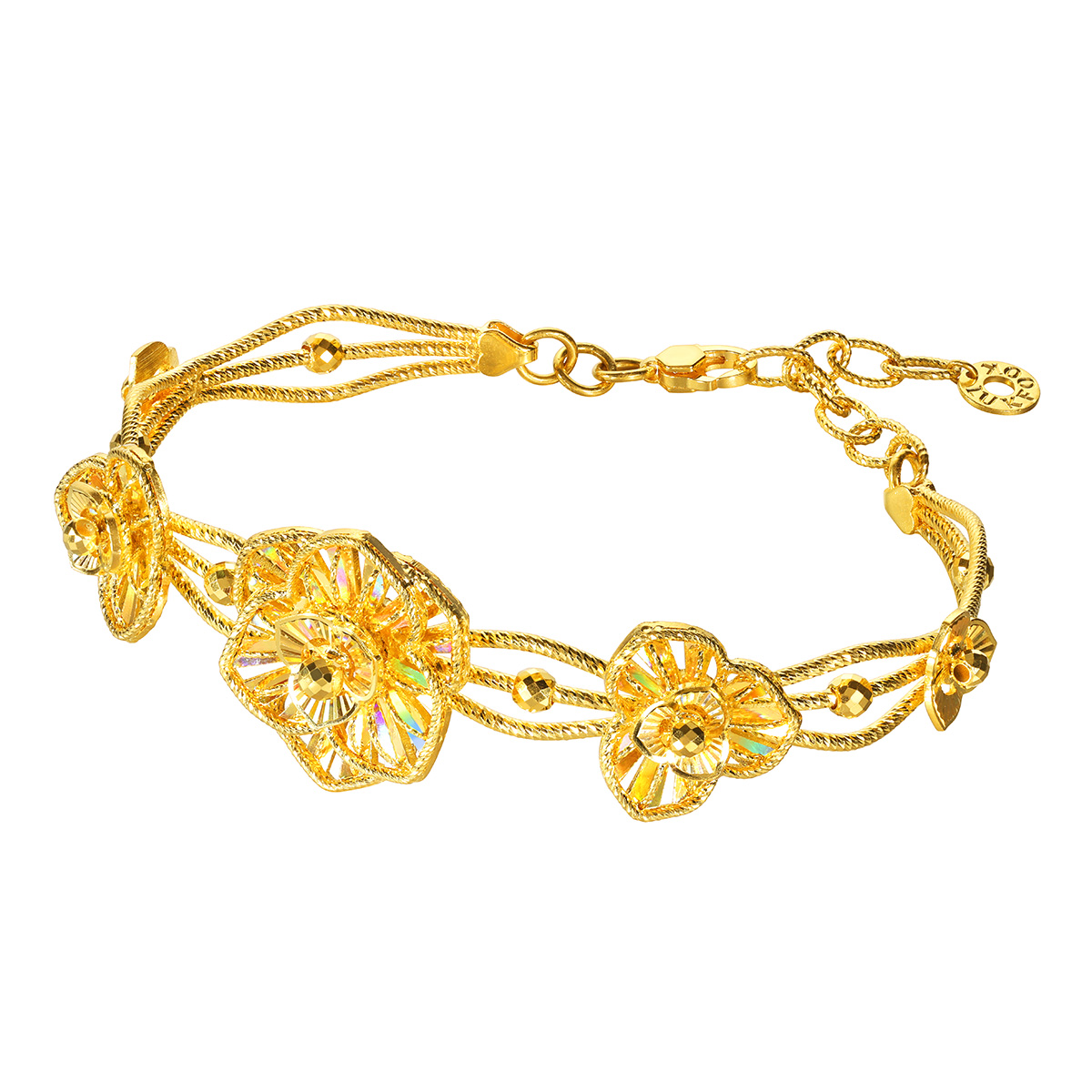 六福珠寶黃金手鐲 - “冰‧鑽美堇"999足金手鐲