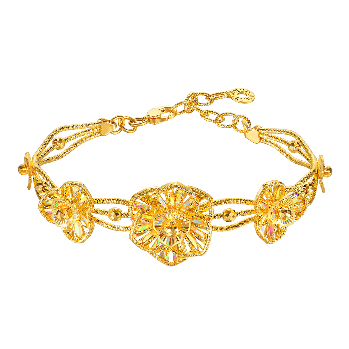 六福珠寶黃金手鐲 - “冰‧鑽美堇"999足金手鐲