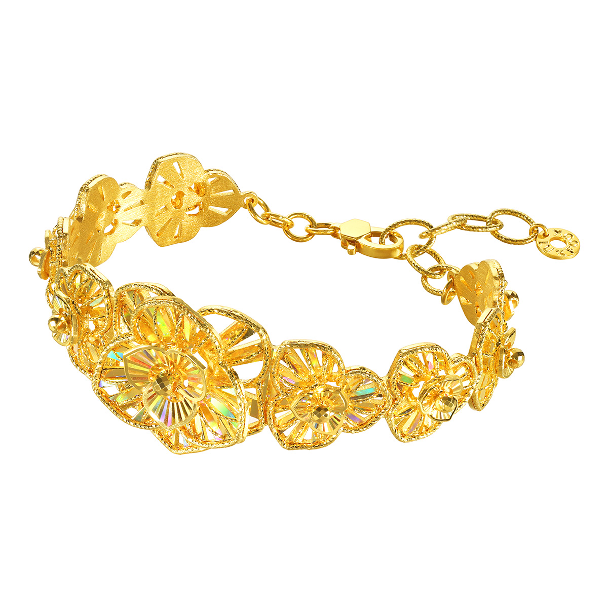 六福珠寶黃金手鐲 - “冰‧鑽美堇"999足金手鐲